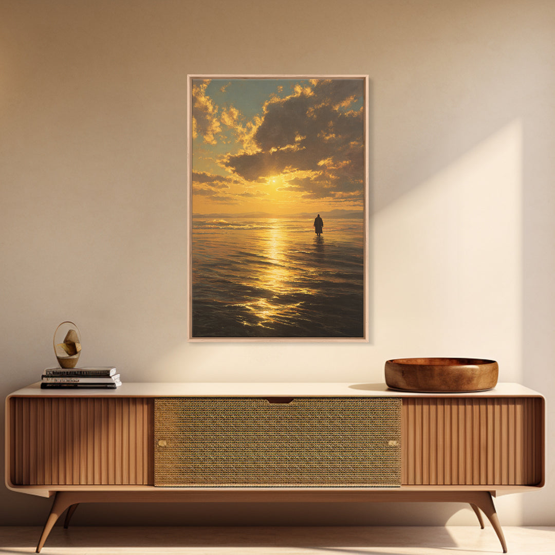 Golden Crossing – Framed Canvas Print – Christian Art Canvas – Jesus Painting – Christian Wall Art – Moody Christian Art – Christian Christ