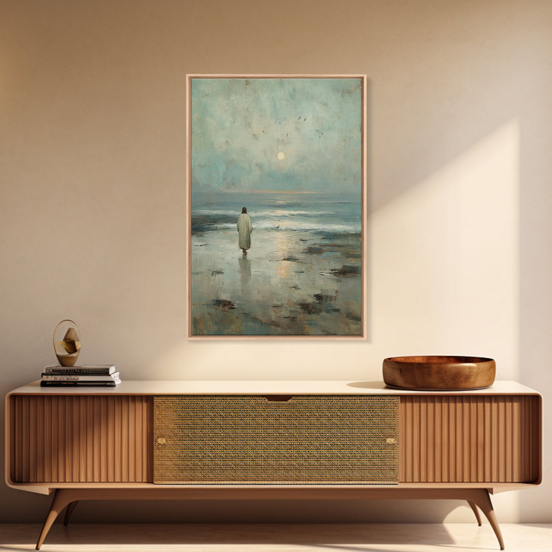 Dawn Walk – Framed Canvas Print – Christian Wall Art – Jesus Painting – Christian Art Canvas – Modern Christian Art – Subtle Christian Art