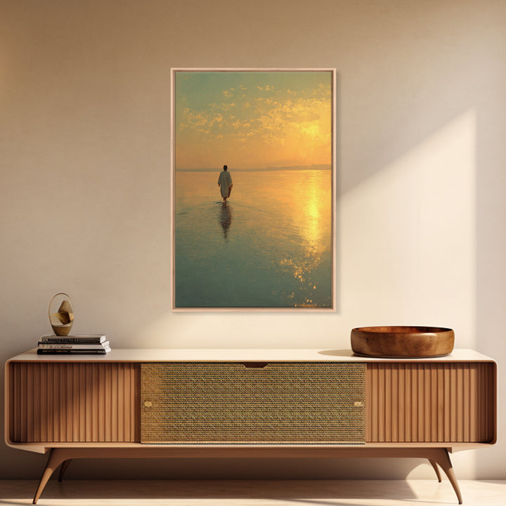 Sunlit Path – Framed Canvas Print – Jesus Painting – Christian Wall Art – Christian Art Canvas – Modern Christian Painting – Christian Art