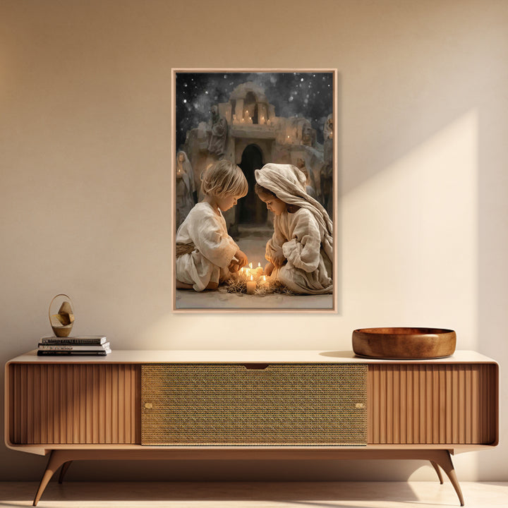 Holy Night Prayer – Framed Canvas Print – Christian Art Canvas – Christian Christmas Decor – Jesus Christmas Art – Christmas Art Prints – C