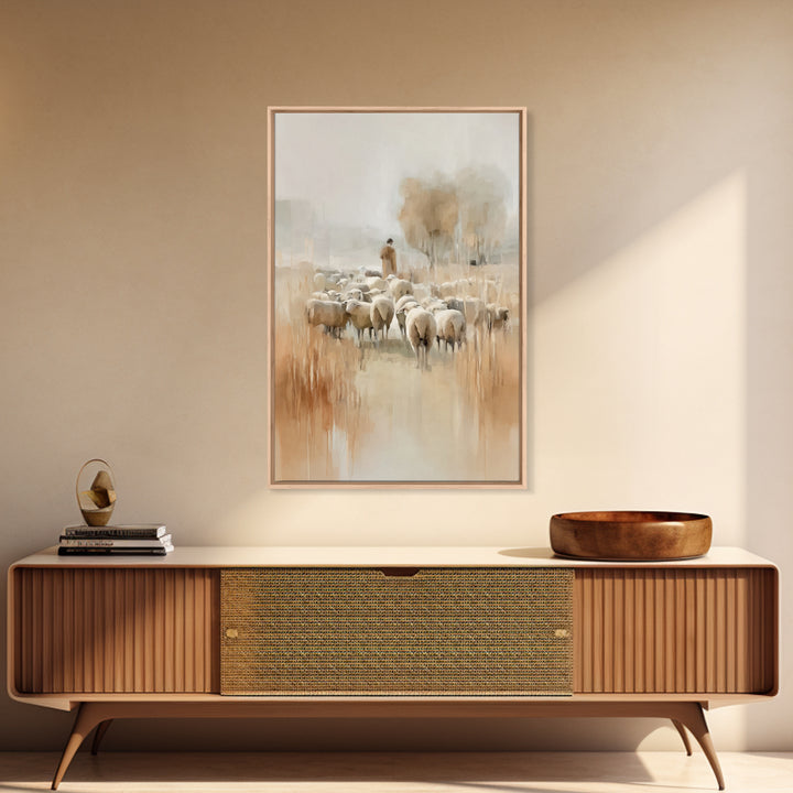 Golden Pasture Calm – Framed Canvas Print – Christian Art Canvas – Christian Wall Art – Christian Painting – Large Christian Art – Subtle C