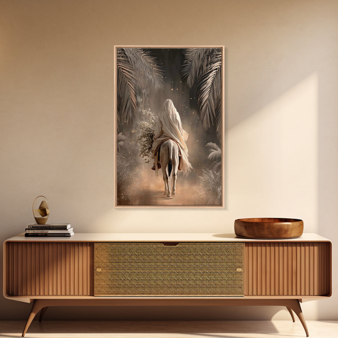 Night Palm Reverence – Framed Canvas Print – Christian Wall Art – Large Jesus Painting – Christian Art Print – Christmas Art Work – Christi
