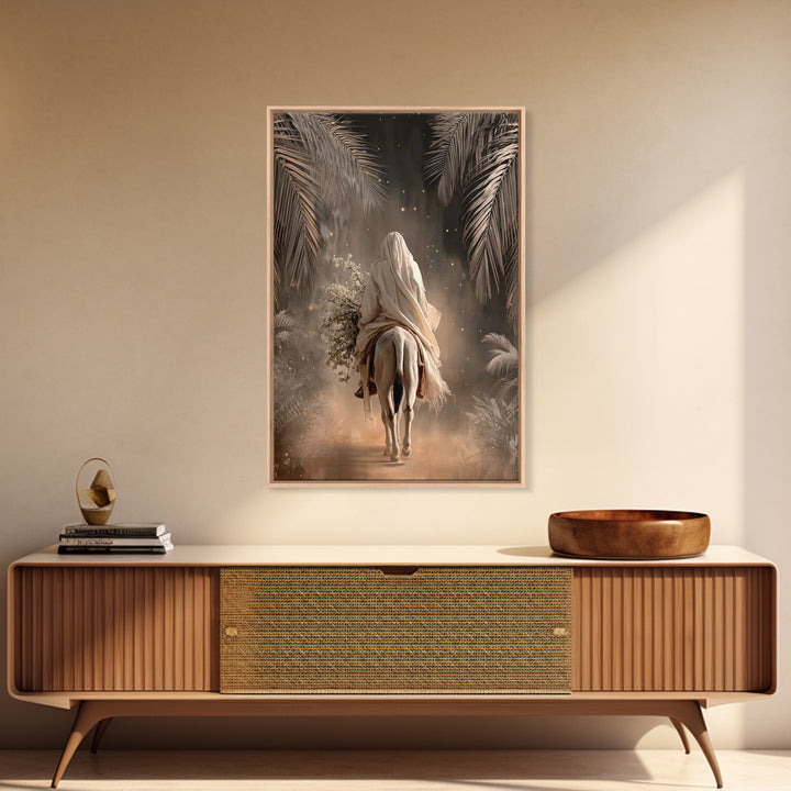 Night Palm Reverence – Framed Canvas Print – Christian Wall Art – Large Jesus Painting – Christian Art Print – Christmas Art Work – Christi