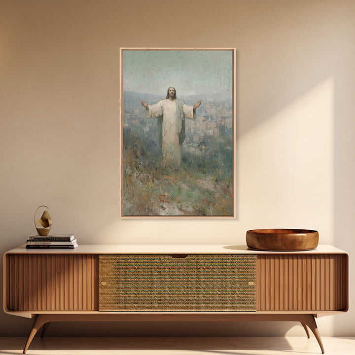 Hillside Blessing – Framed Canvas Print – Christian Art Painting – Jesus Wall Art – Modern Christian Art – Christmas Art Prints – Christian