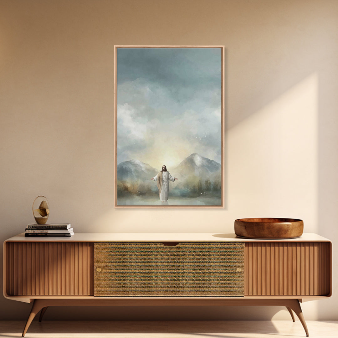 Mountain Light Mercy – Framed Canvas Print – Jesus Painting – Christian Wall Art – Christian Art Print – Christmas Art – Christian Decorati