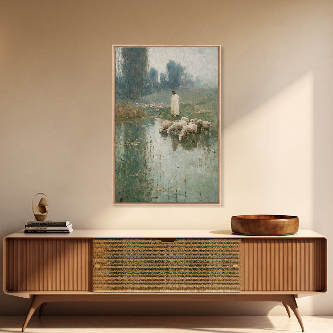 Gentle Meadow Guide – Framed Canvas Print – Subtle Christian Art – Jesus Wall Art – Christian Art Canvas – Christian Gift – Christian Art P
