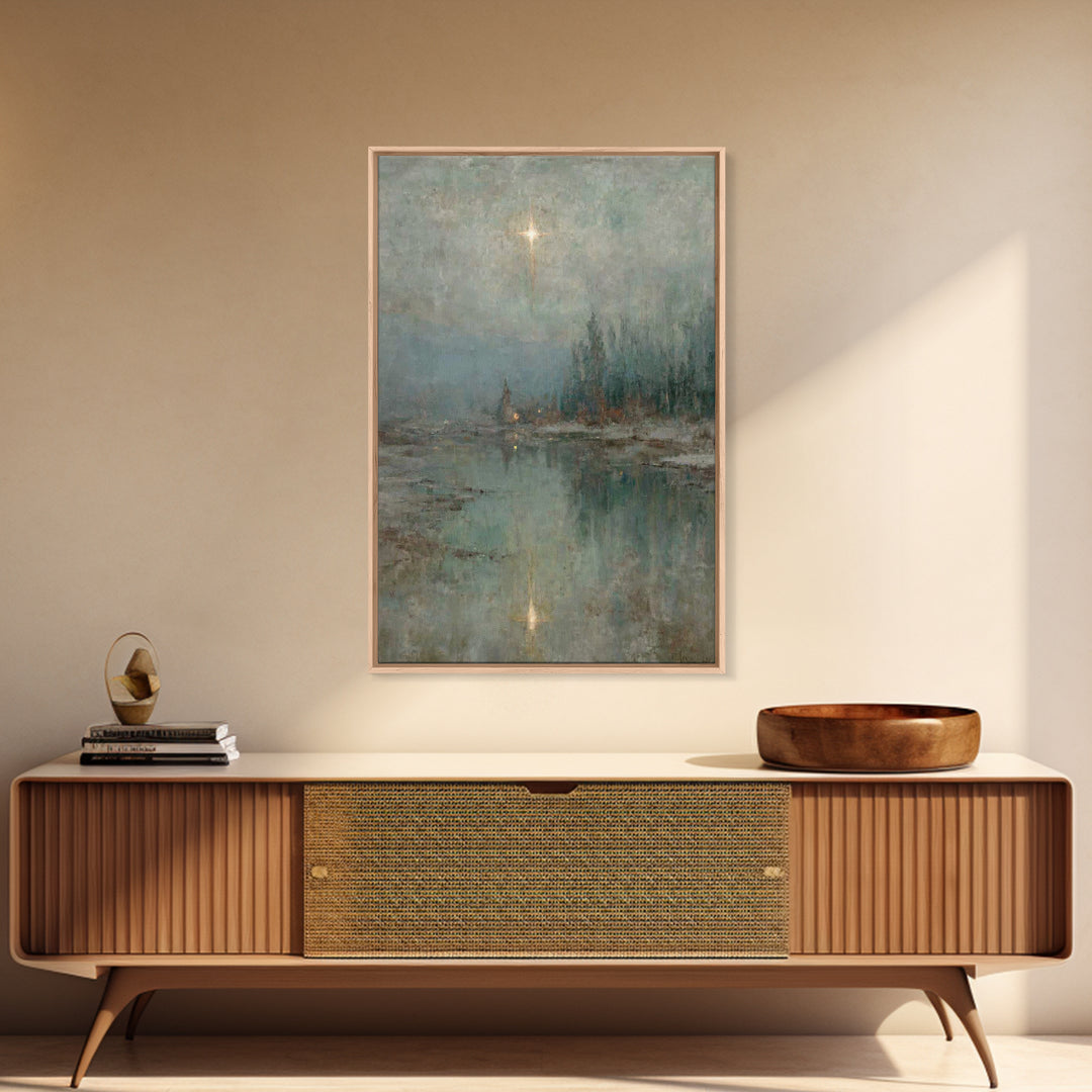 Light Over Still Waters | Framed Canvas Print | Christian Art Canvas | Christian Wall Art | Vintage Christian Art | Christmas Art Prints |