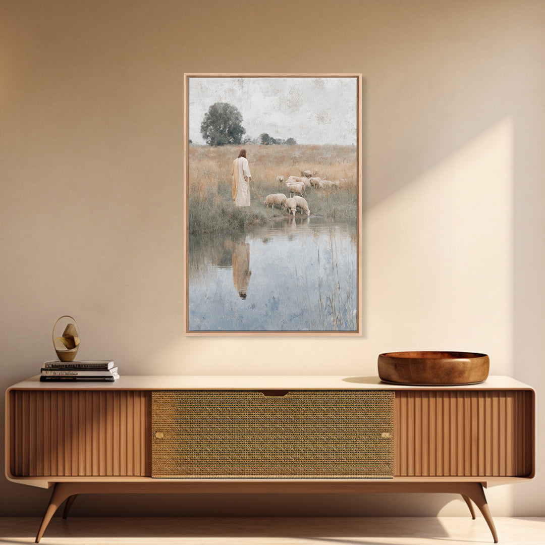 Fieldside Shepherd Hope | Framed Canvas Print | Christian Wall Art | Jesus Art Print | Christian Art Canvas | Modern Christian Art | Christ