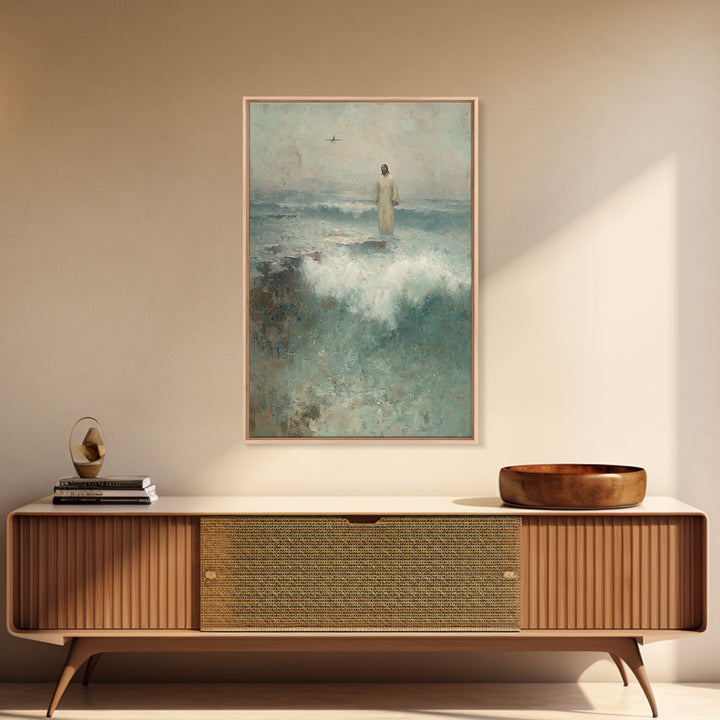 Sea of His Calm, Framed Canvas Print, Jesus Painting, Christian Wall Art, Christian Art Canvas, Vintage Christian Art