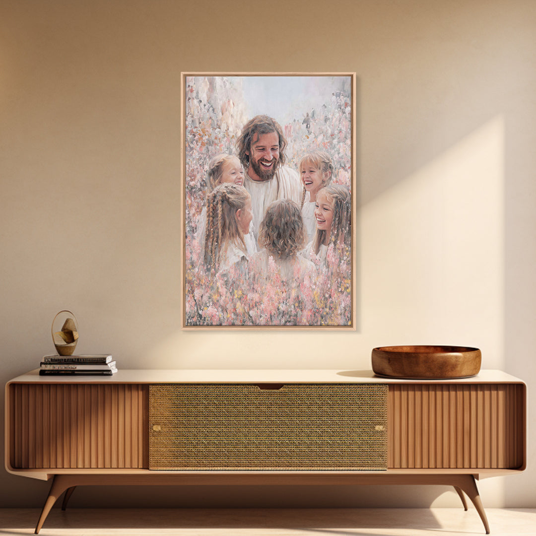 Joyful Garden Grace – Framed Canvas Print – Christian Art Canvas – Christian Gift Ideas – Jesus Painting – Christian Wall Art