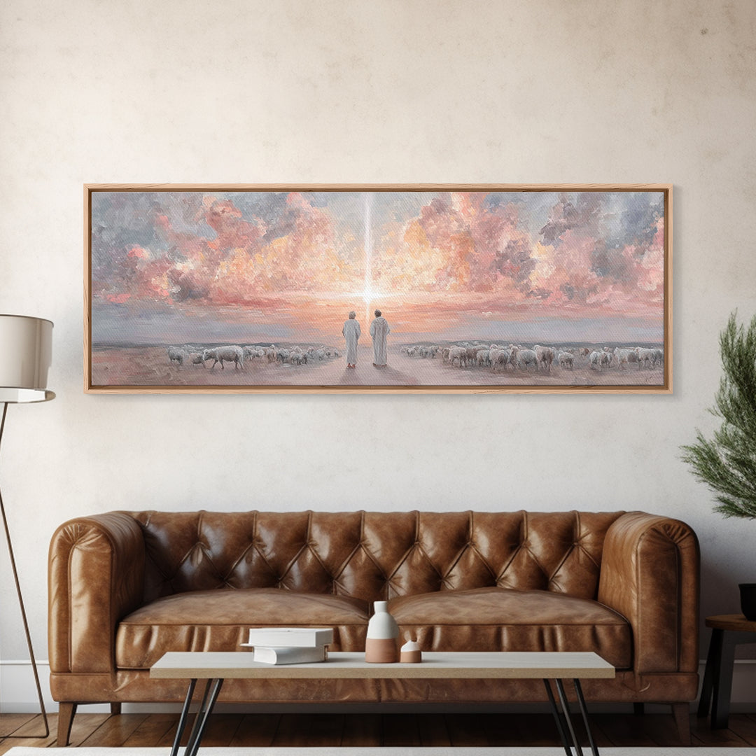 Soft Meadow Grace, Framed Canvas Print, Christian Wall Art, Panoramic Painting, Christian Art Canvas, Jesus Christmas Art, Christian Painti