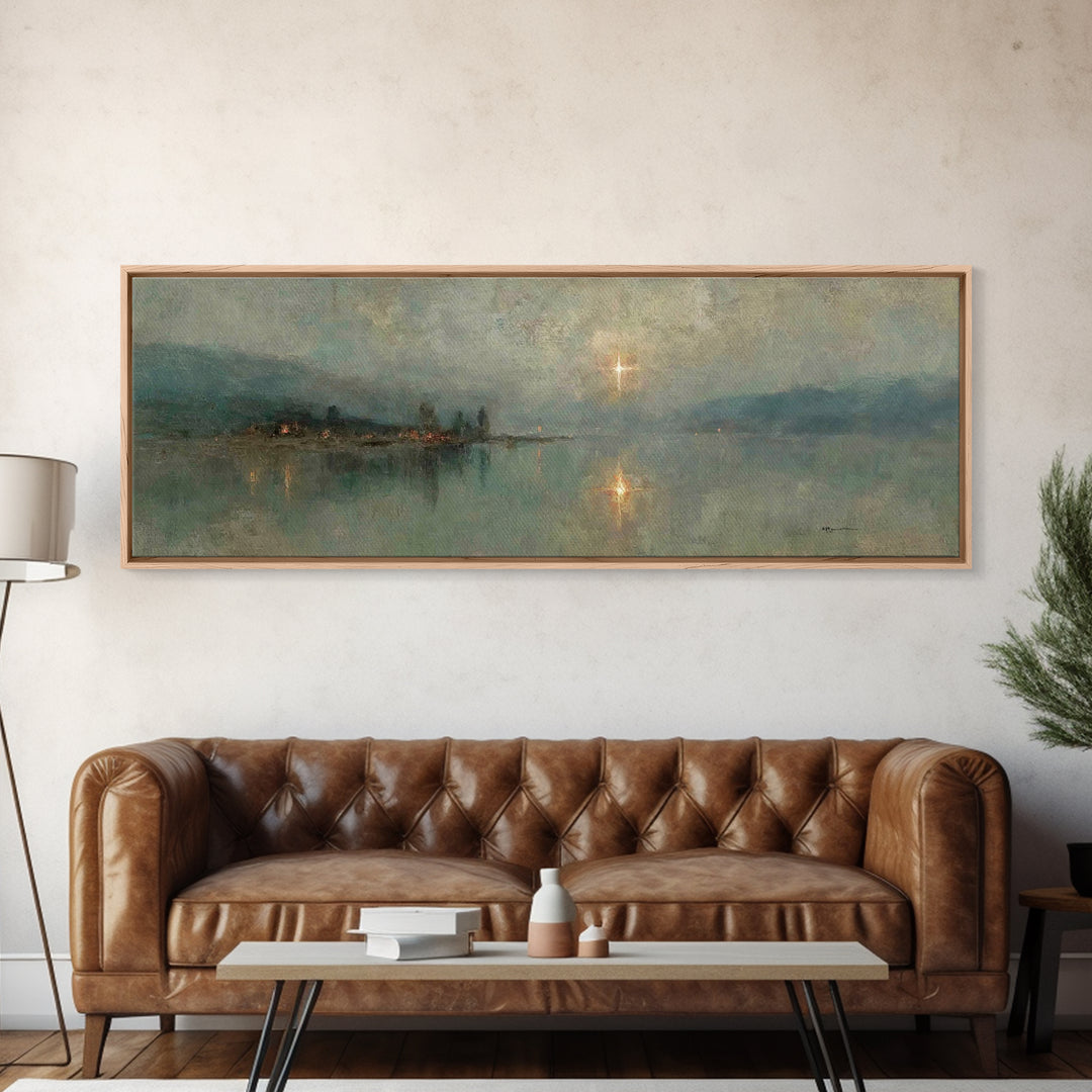 Midnight Bethlehem Light – Framed Canvas Print – Panoramic Art – Christian Wall Art – Christian Art Canvas – Christmas Art – Modern Christi