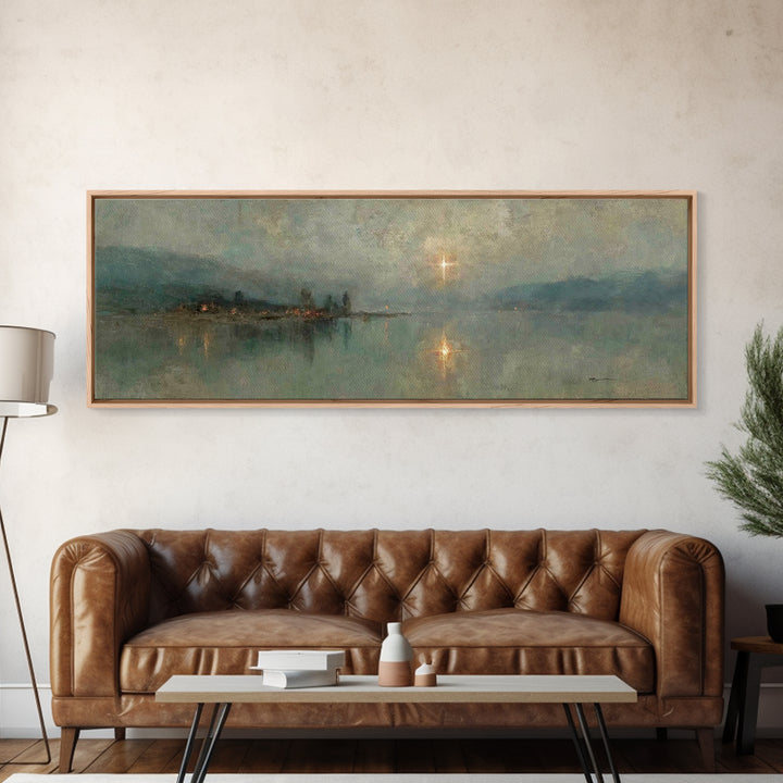 Midnight Bethlehem Light – Framed Canvas Print – Panoramic Art – Christian Wall Art – Christian Art Canvas – Christmas Art – Modern Christi