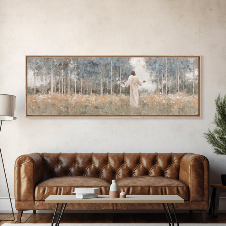 Garden Of Grace | Framed Canvas Print | Christian Art Canvas | Panoramic Print | Jesus Painting | Christian Decor