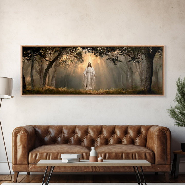 Glory In The Oaks – Framed Canvas Print – Jesus Canvas Art – Christian Wall Art – Panoramic Art – Christmas Art