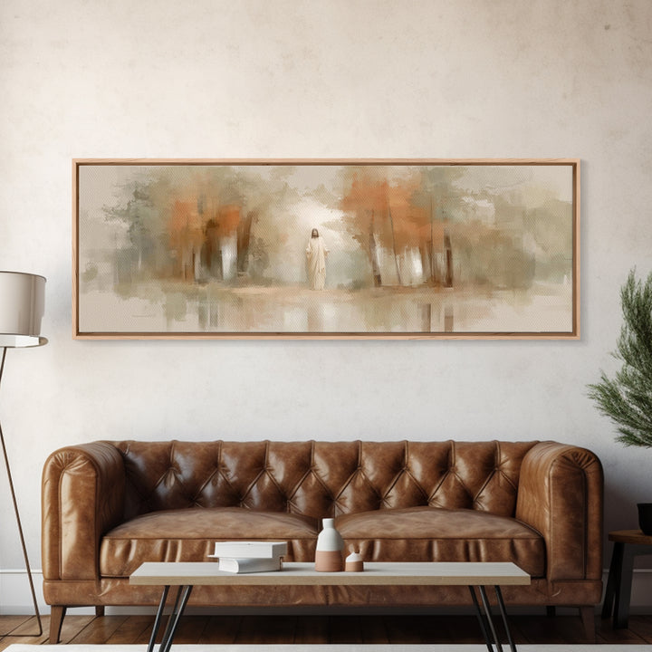 Autumn Light Divine | Framed Canvas Print | Christian Wall Art | Panoramic Wall Art | Jesus Painting | Christian Art Canvas