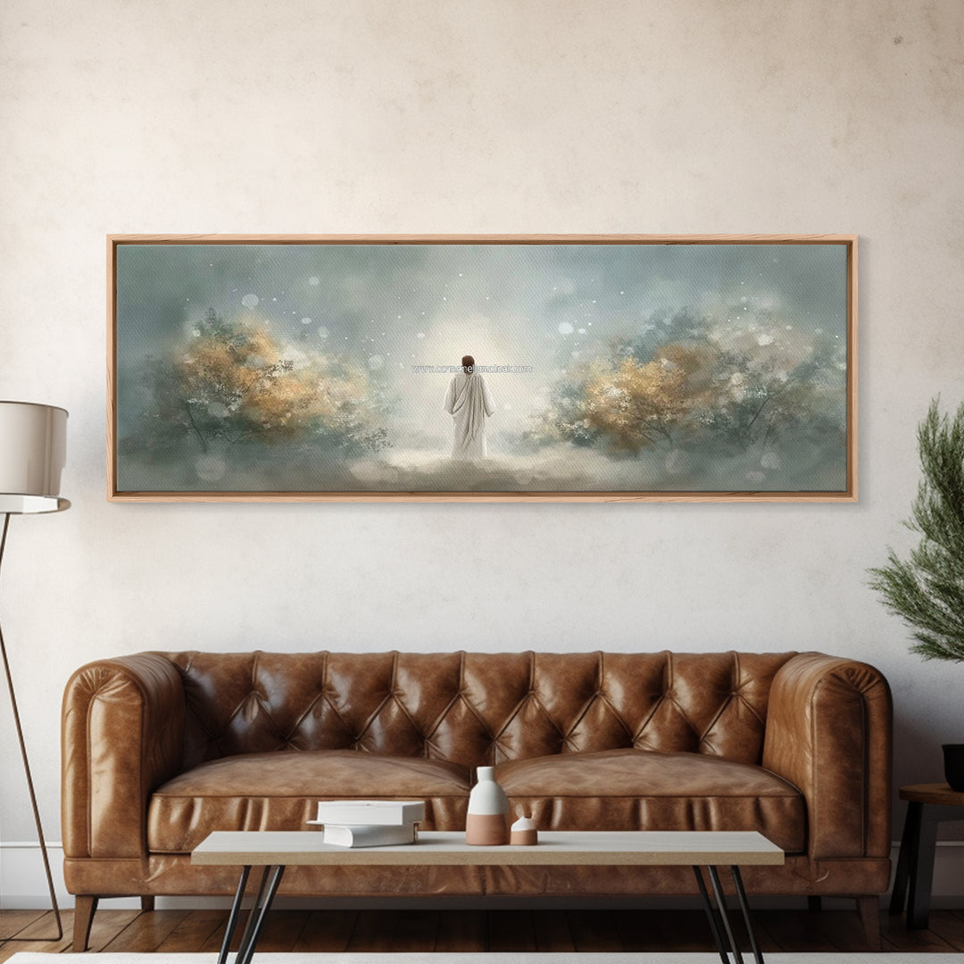 Heavenly Dawn Rise – Framed Canvas Print – Christian Art Canvas – Jesus Painting – Panoramic Frame – Christmas Art