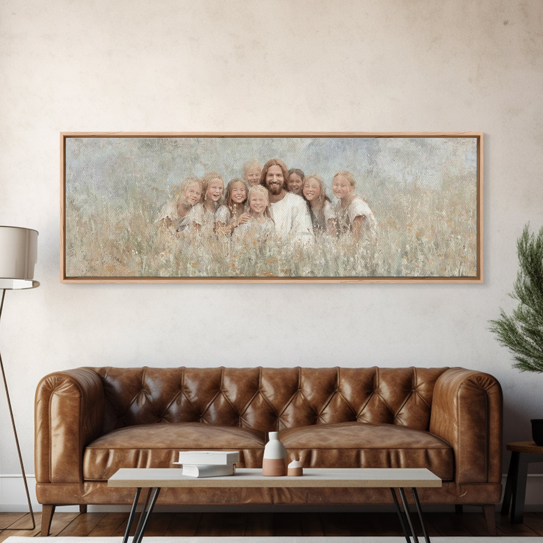 Garden Joy Light | Framed Canvas Print | Christian Art Print | Jesus Canvas Art | Panoramic Wall Art | Christian Painting | Christian Decor