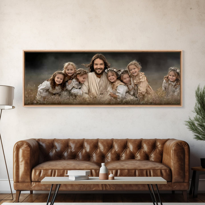Fields Of His Children – Framed Canvas Print – Christian Wall Art – Panoramic Art – Jesus Painting – Christian Art Canvas – Christian Gift