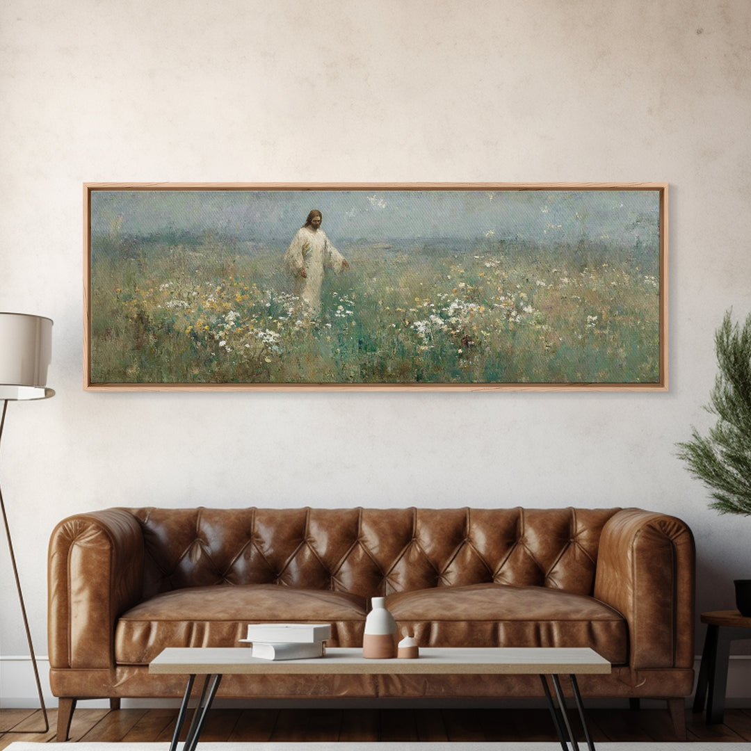 Quiet Bloom Path | Framed Canvas Print | Panoramic Painting | Christian Art | Christian Art Canvas | Jesus Painting | Christian Wall Art |