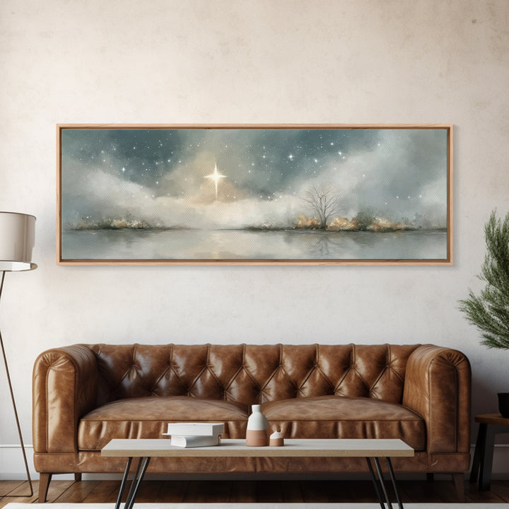 Heavenly Night | Framed Canvas Print | Panoramic Print | Christian Art | Christmas Wall Art | Christian Art Canvas | Christian Christmas De