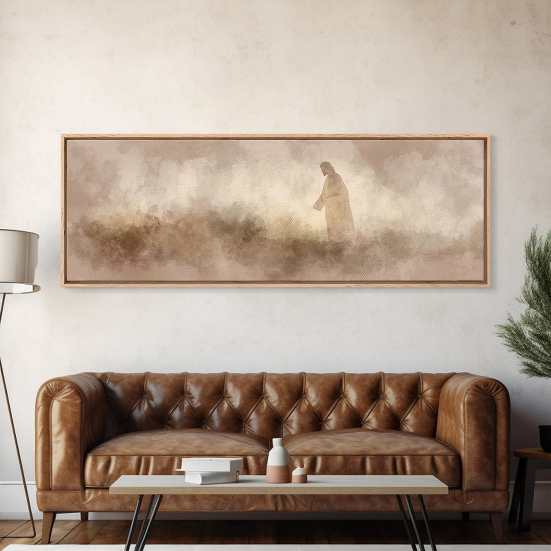 Dust And Dawn | Framed Canvas Print | Panoramic Frame | Christian Art Canvas | Jesus Painting | Christian Wall Art | Moody Christian Art |