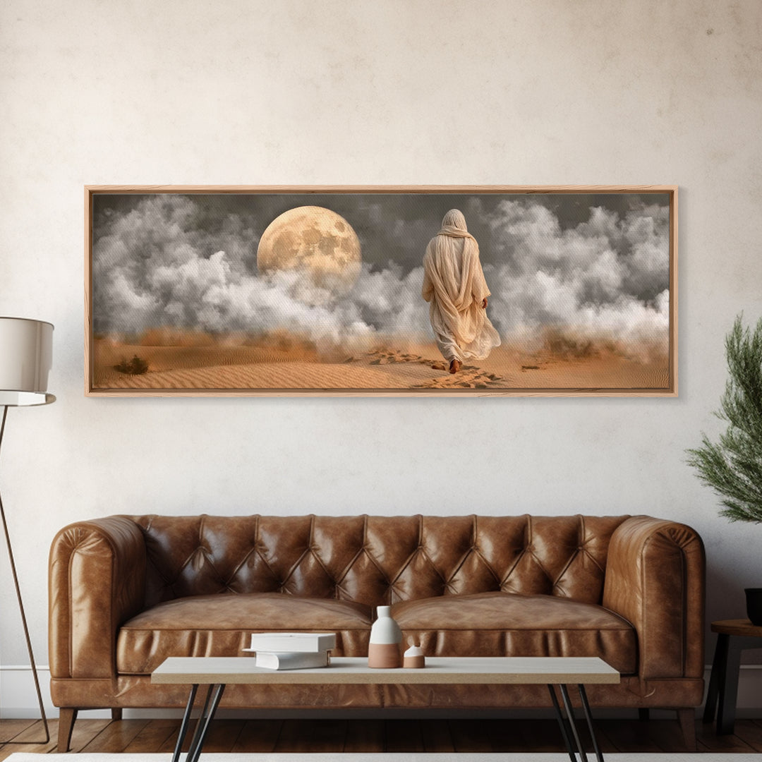 Midnight Pilgrim – Framed Canvas Print – Panoramic Painting – Jesus Painting – Christian Art Canvas – Christian Wall Art – Vintage Christia