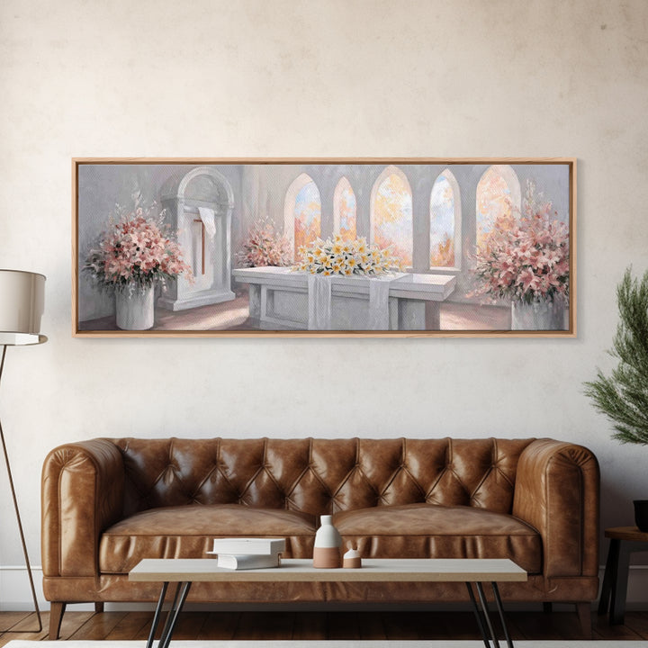 Sanctuary Blossoms – Framed Canvas Print – Panoramic Painting – Christian Art – Christian Art Canvas – Christian Decor – Christian Gift Ide