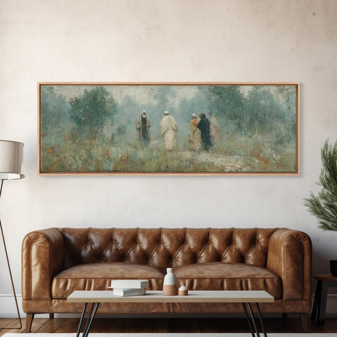 Misty Gathering, Framed Canvas Print, Panoramic Painting, Christian Art Canvas, Christian Wall Art, Jesus Painting, Christian Decor