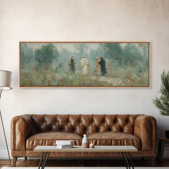 Misty Gathering, Framed Canvas Print, Panoramic Painting, Christian Art Canvas, Christian Wall Art, Jesus Painting, Christian Decor