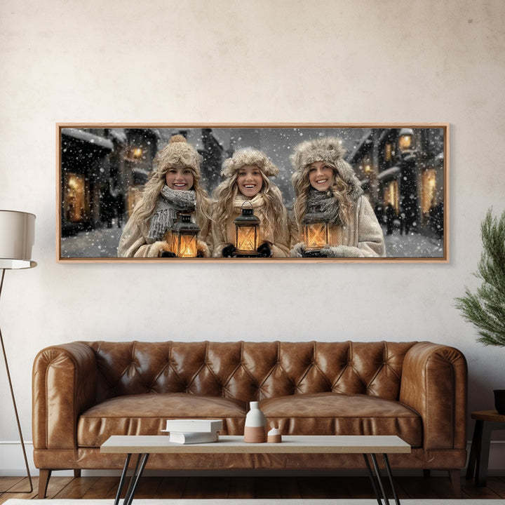 Winter Lantern Joy | Framed Canvas Print | Panoramic Art | Christmas Wall Art | Christian Christmas Art | Christian Decor | Christian Art C