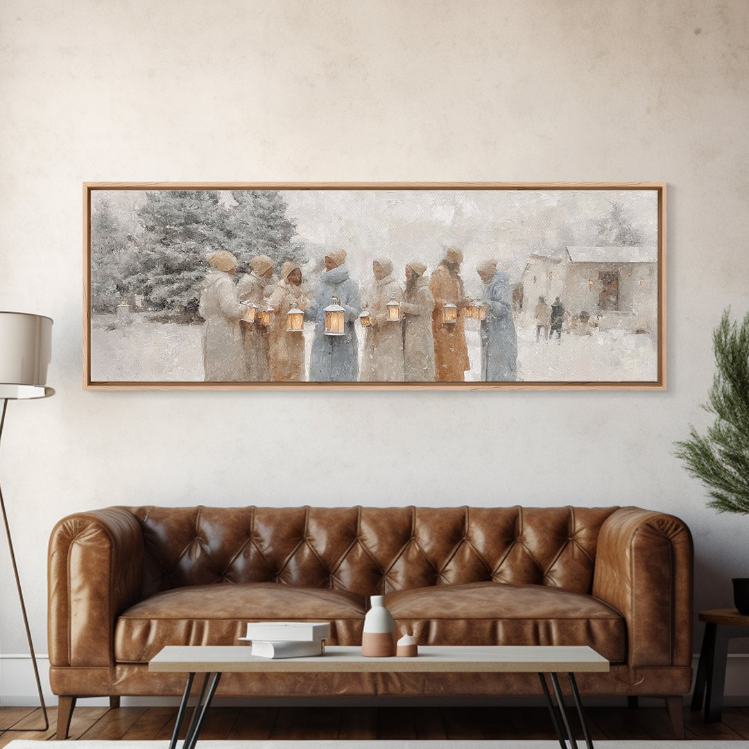 Snowlit Fellowship, Framed Canvas Print, Extra Wide Art, Christmas Art Prints, Christian Christmas Art, Christian Decor, Christian Art Canv