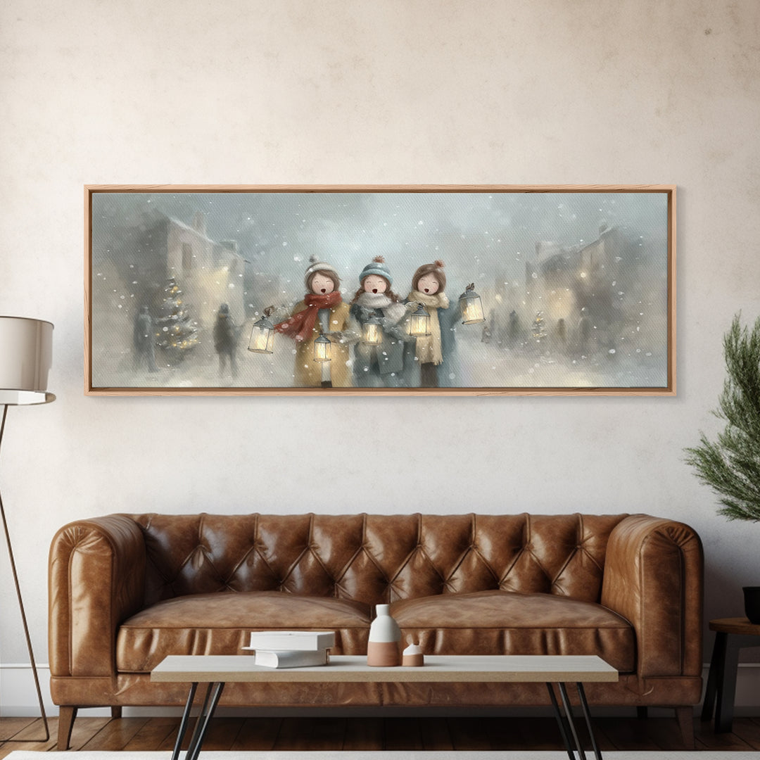 Caroling Sisters – Framed Canvas Print – Panoramic Wall Art – Christmas Wall Art – Christian Christmas Art – Christian Decor – Christian Ar