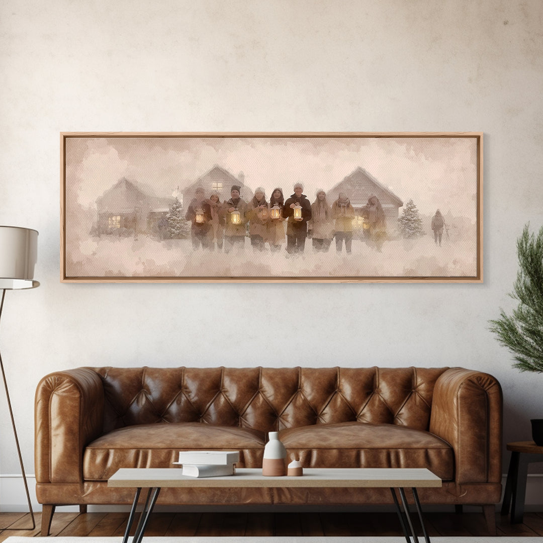 Winter Choir Line | Framed Canvas Print | Panoramic Painting | Christmas Art | Christian Christmas Art | Christian Decor | Christian Art Ca