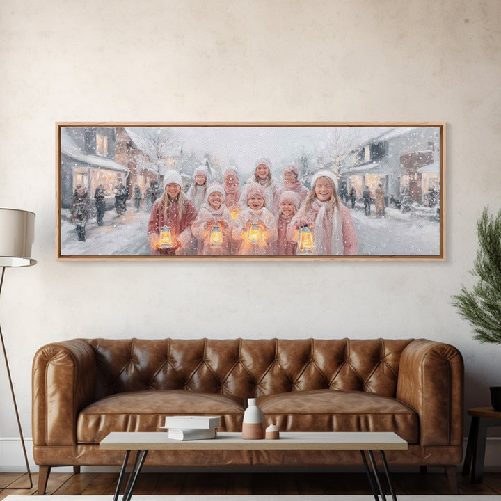 Joyful Lantern Parade, Framed Canvas Print, Panoramic Art, Christmas Wall Art, Christian Christmas Art, Christian Gift Ideas, Christian Art