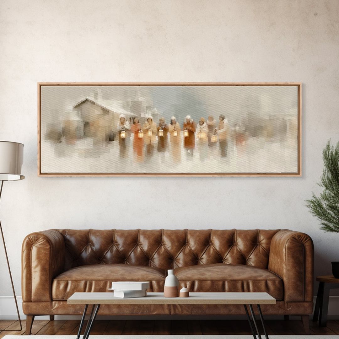 Lanterns Of Peace – Framed Canvas Print – Panoramic Art – Christmas Wall Art – Christian Christmas Art – Christian Decor – Christian Art Ca