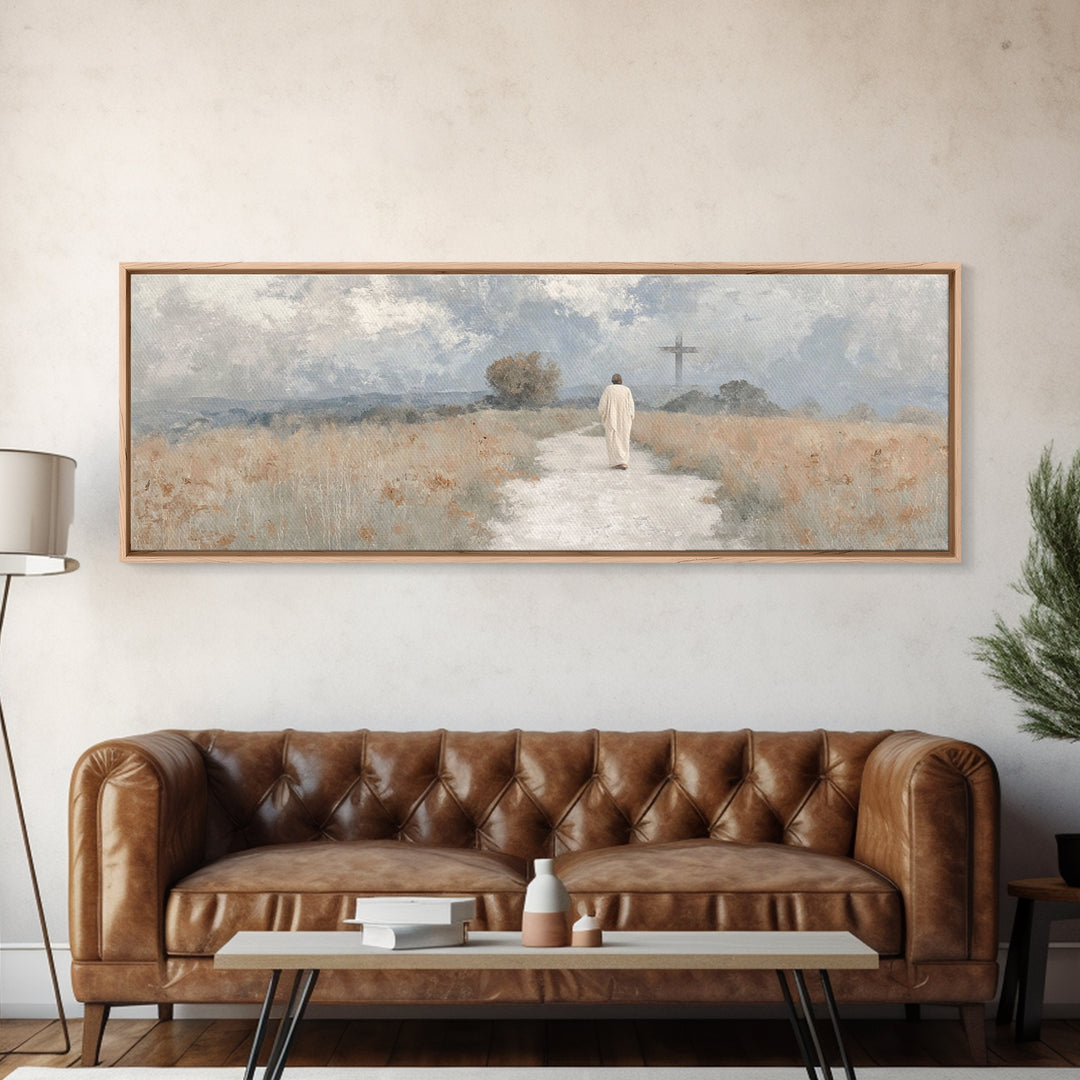 Path To The Cross – Framed Canvas Print – Panoramic Print – Jesus Painting – Christian Art Canvas – Christian Wall Art – Christian Art