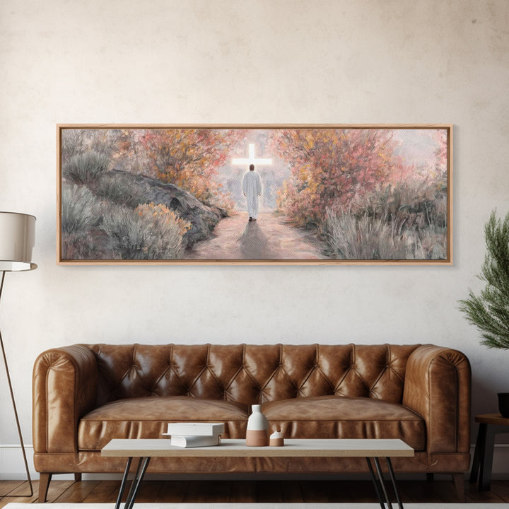 Autumn Promise Light, Framed Canvas Print, Christian Art Canvas, Panoramic Wall Art, Christian Wall Art, Jesus Painting, Modern Christian A
