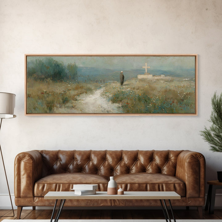Silent Hill Cross | Framed Canvas Print | Christian Wall Art | Panoramic Print | Christian Art Canvas | Christian Painting | Vintage Christ