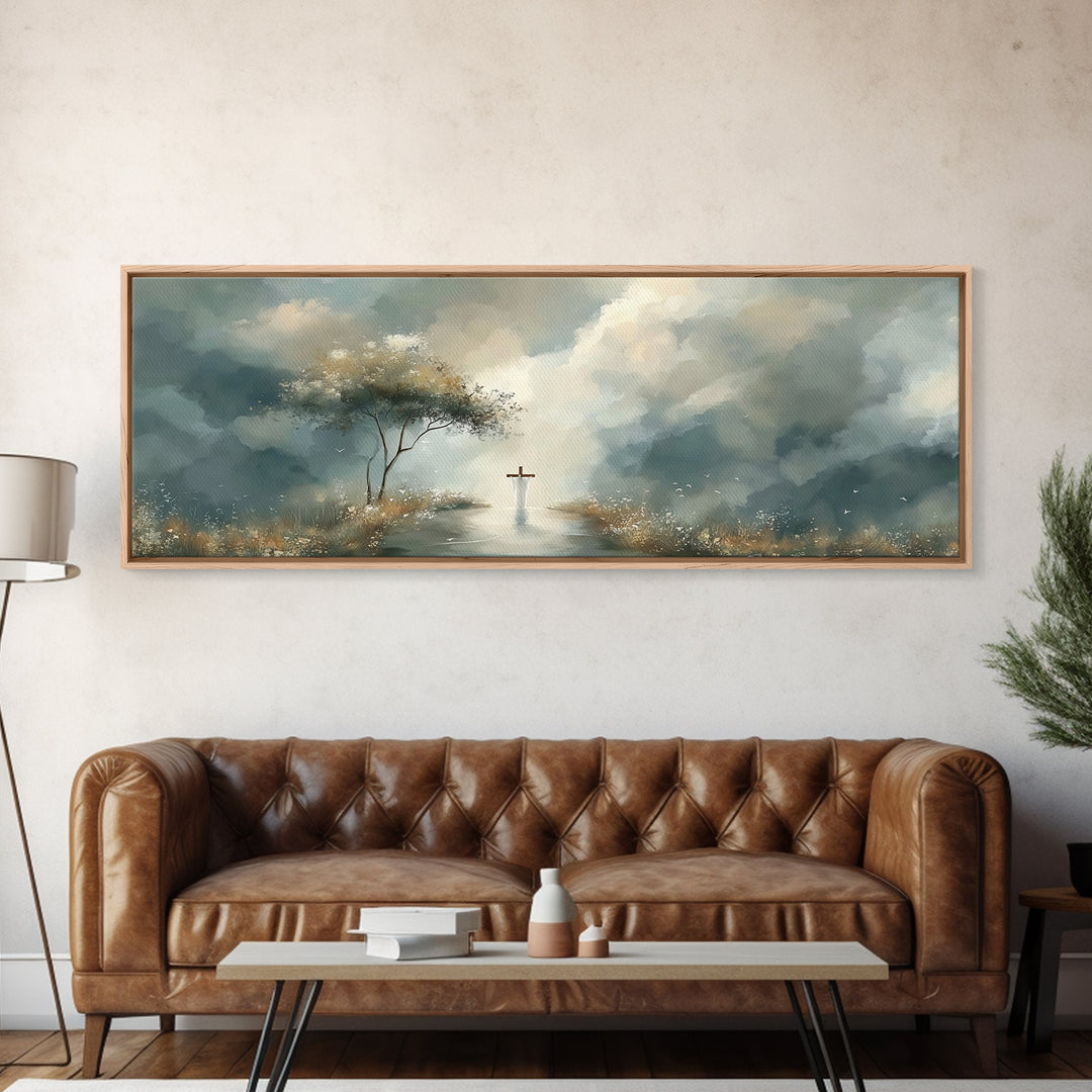 Heavenly Stillness, Framed Canvas Print, Christian Art Canvas, Panoramic Art, Christian Painting, Minimalist Christian Art, Christian Wall