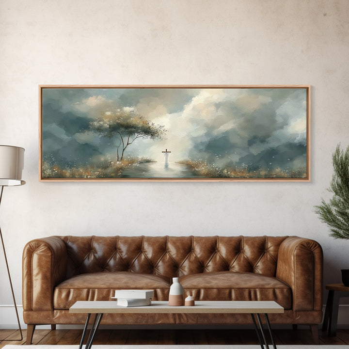 Heavenly Stillness, Framed Canvas Print, Christian Art Canvas, Panoramic Art, Christian Painting, Minimalist Christian Art, Christian Wall
