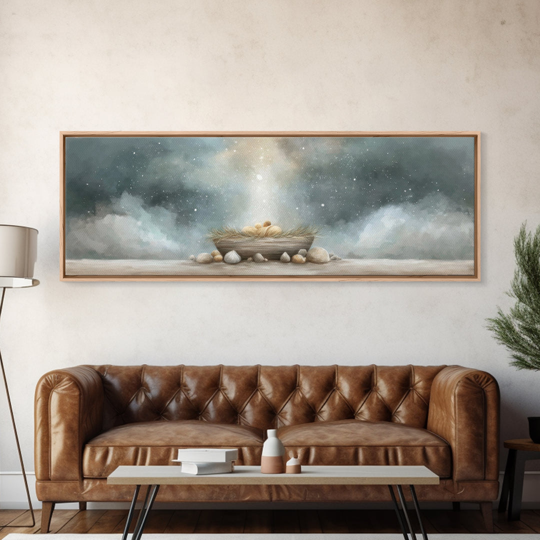 Nativity Wonder, Framed Canvas Print, Christian Christmas Art, Panoramic Art, Christian Art Canvas, Christmas Wall Art, Christian Gift Idea
