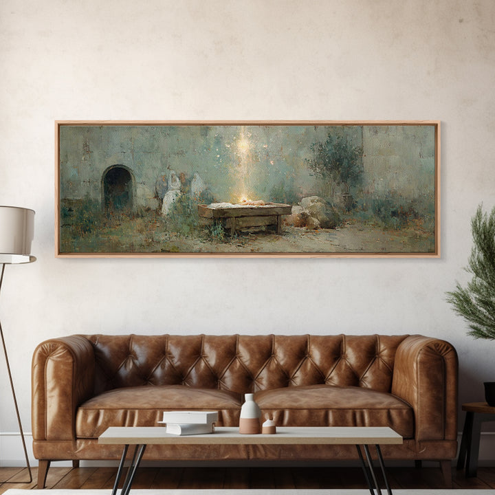 Holy Birthstead – Framed Canvas Print – Christian Christmas Art – Panoramic Wall Art – Christian Art Canvas – Christmas Wall Art – Christia