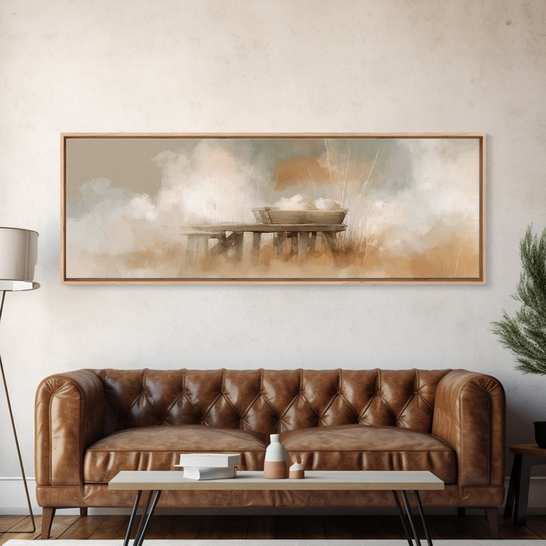 Gentle Manger Light – Framed Canvas Print – Panoramic Art – Christian Wall Art – Christian Art Canvas – Christmas Art – Christian Christmas