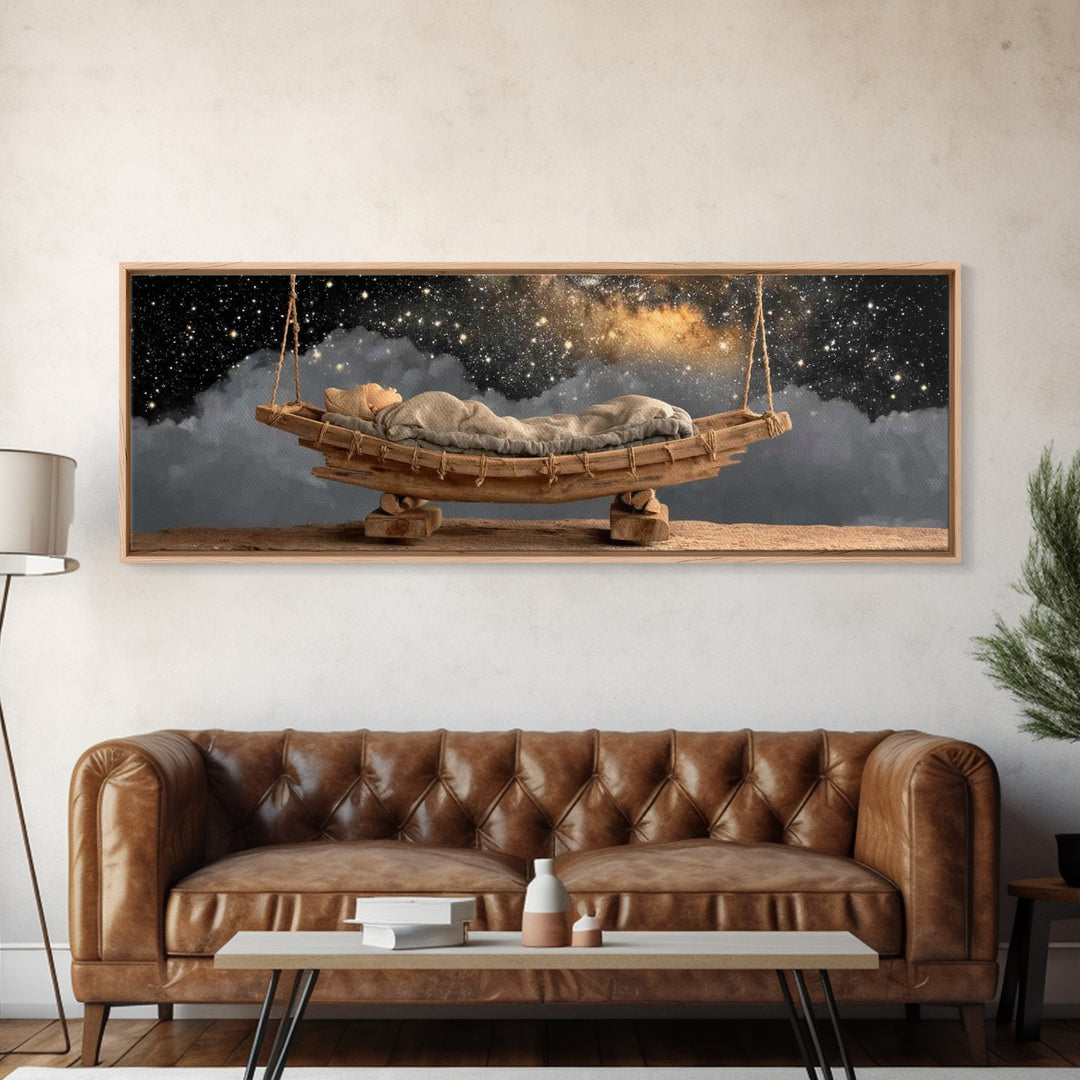 Starborn Rest | Framed Canvas Print | Panoramic Painting | Christian Art Canvas | Christmas Art | Modern Christian Art | Christian Wall Art