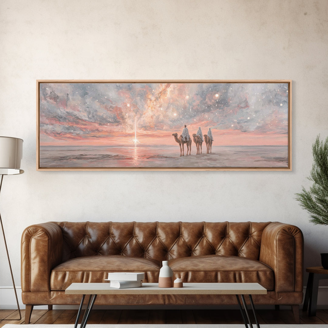 Dawn Star Journey, Framed Canvas Print, Panoramic Art, Christian Wall Art, Christian Art Canvas, Christmas Art Prints, Christian Gift Ideas