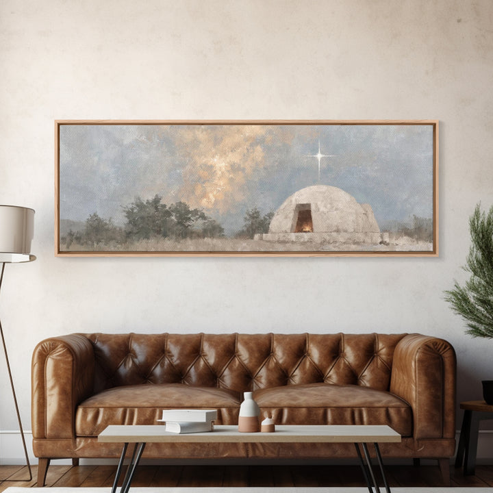 Nativity Light, Framed Canvas Print, Panoramic Art, Christmas Wall Art, Christian Art Gift, Christian Art Work, Christmas Canvas Wall Art