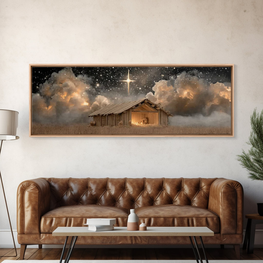 Humble Refuge | Framed Canvas Print | Panoramic Wall Art | Christian Christmas Art | Christmas Art Work | Christian Gift Ideas | Christian