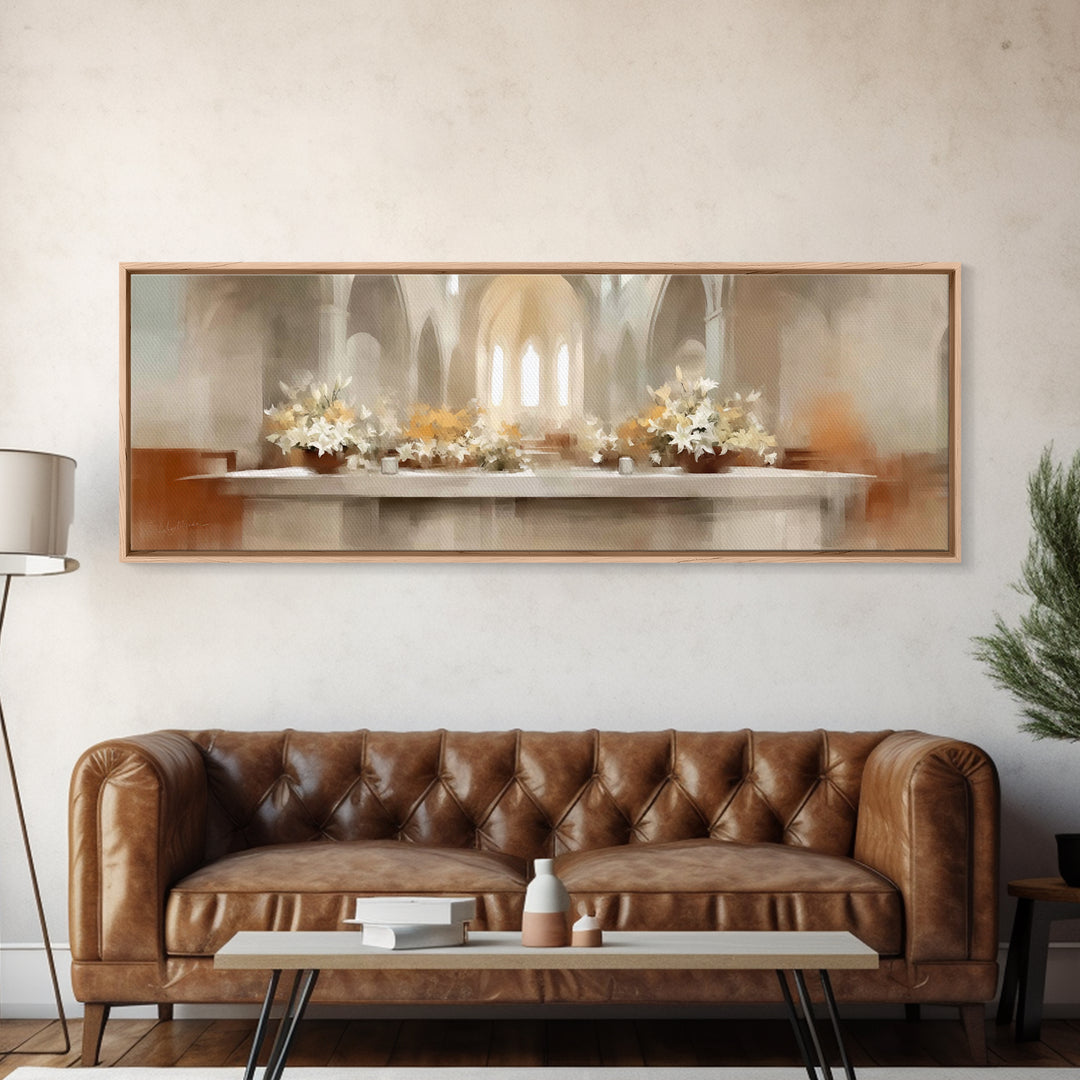 Lily Adoration | Framed Canvas Print | Panoramic Painting | Christian Art | Christian Wall Art | Christian Art Canvas | Christmas Art