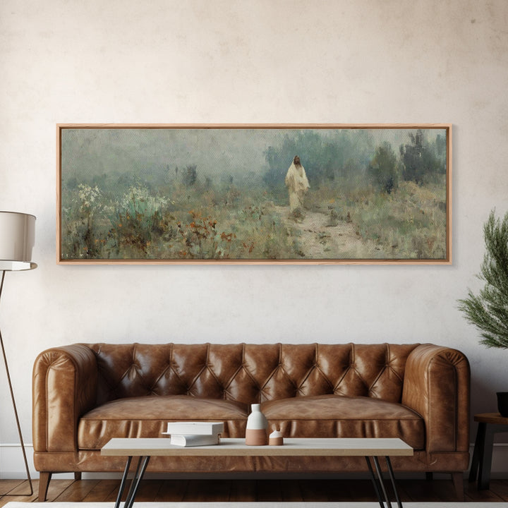 Silent Ascension, Framed Canvas Print, Christian Art Canvas, Christian Wall Art, Jesus Painting, Panoramic Wall Art, Subtle Christian Art